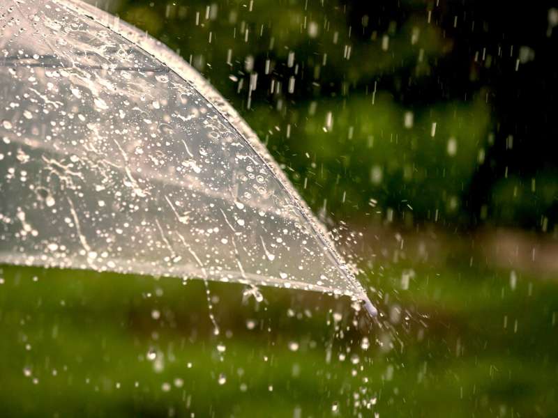 Regentropfen, die auf einen Regenschirm treffen
